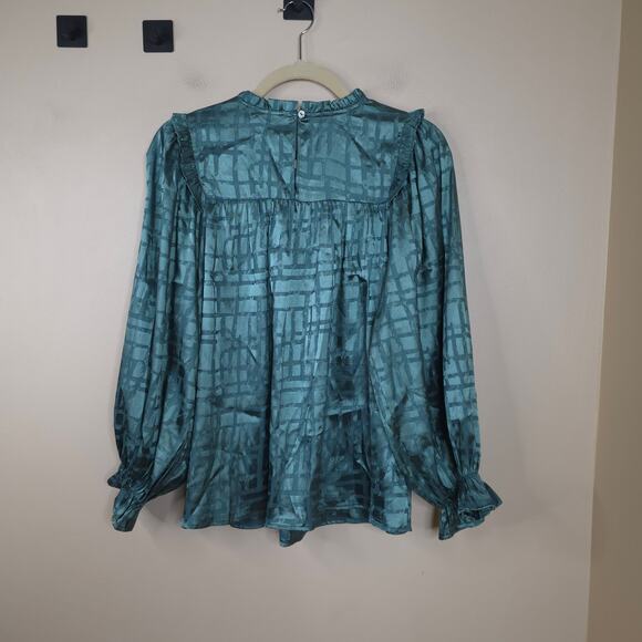 Entro Metallic Long Sleeve Mock Neck Blouse in Green Size M - Picture 6 of 10
